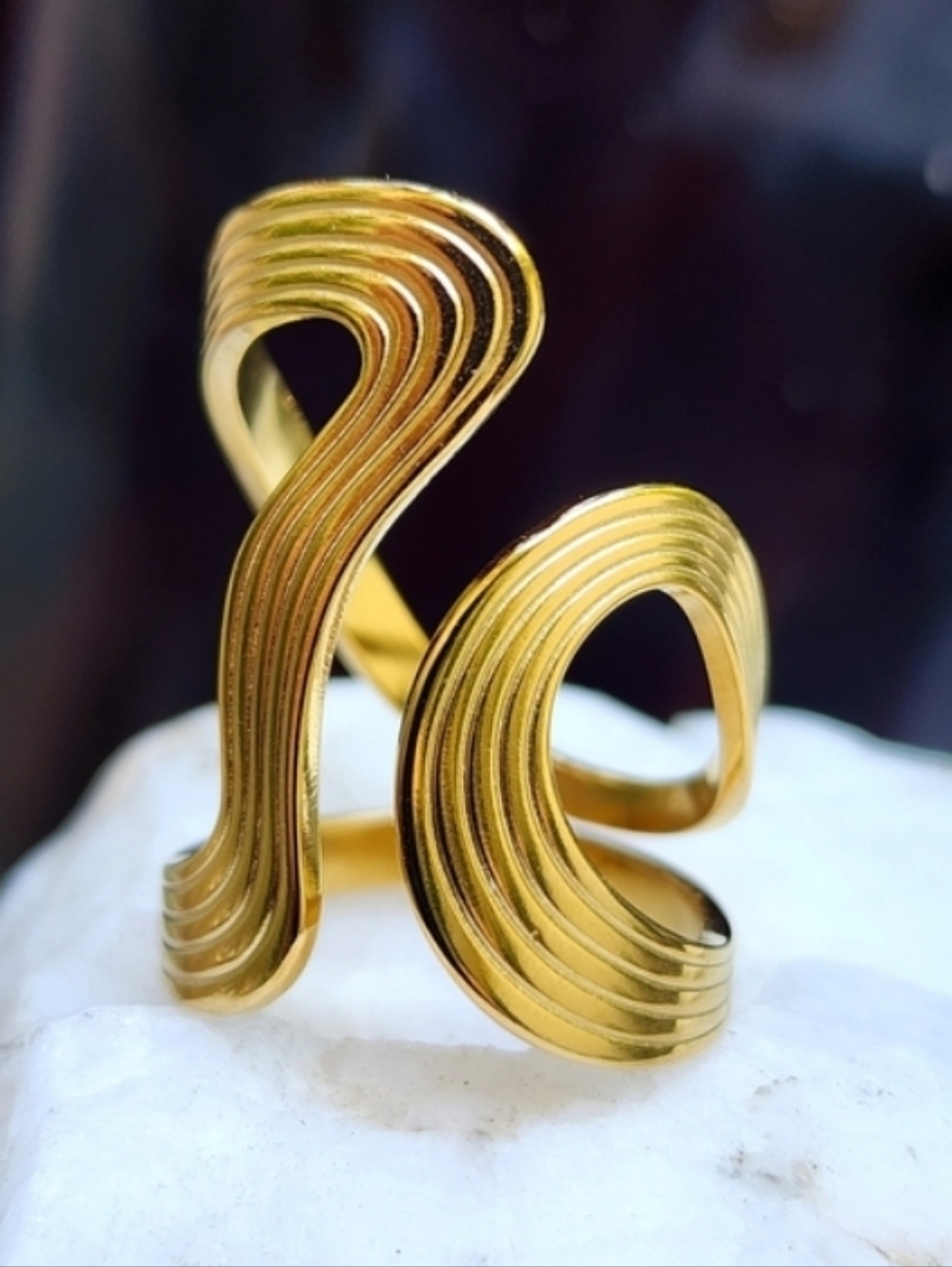 Large 14K Gold Plated Drsigner Open Wave Unique Shape Gold Ring